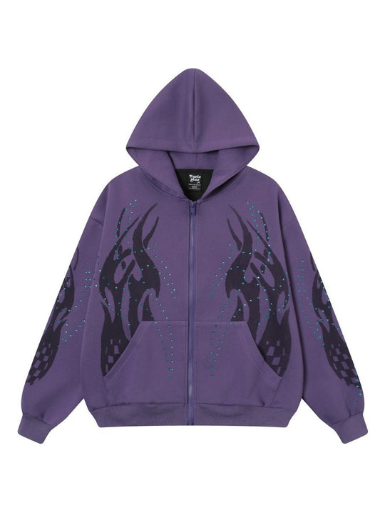 'Gilded Totem' Vintage Totem Rhinestone Zip Hoodie AlielNosirrah