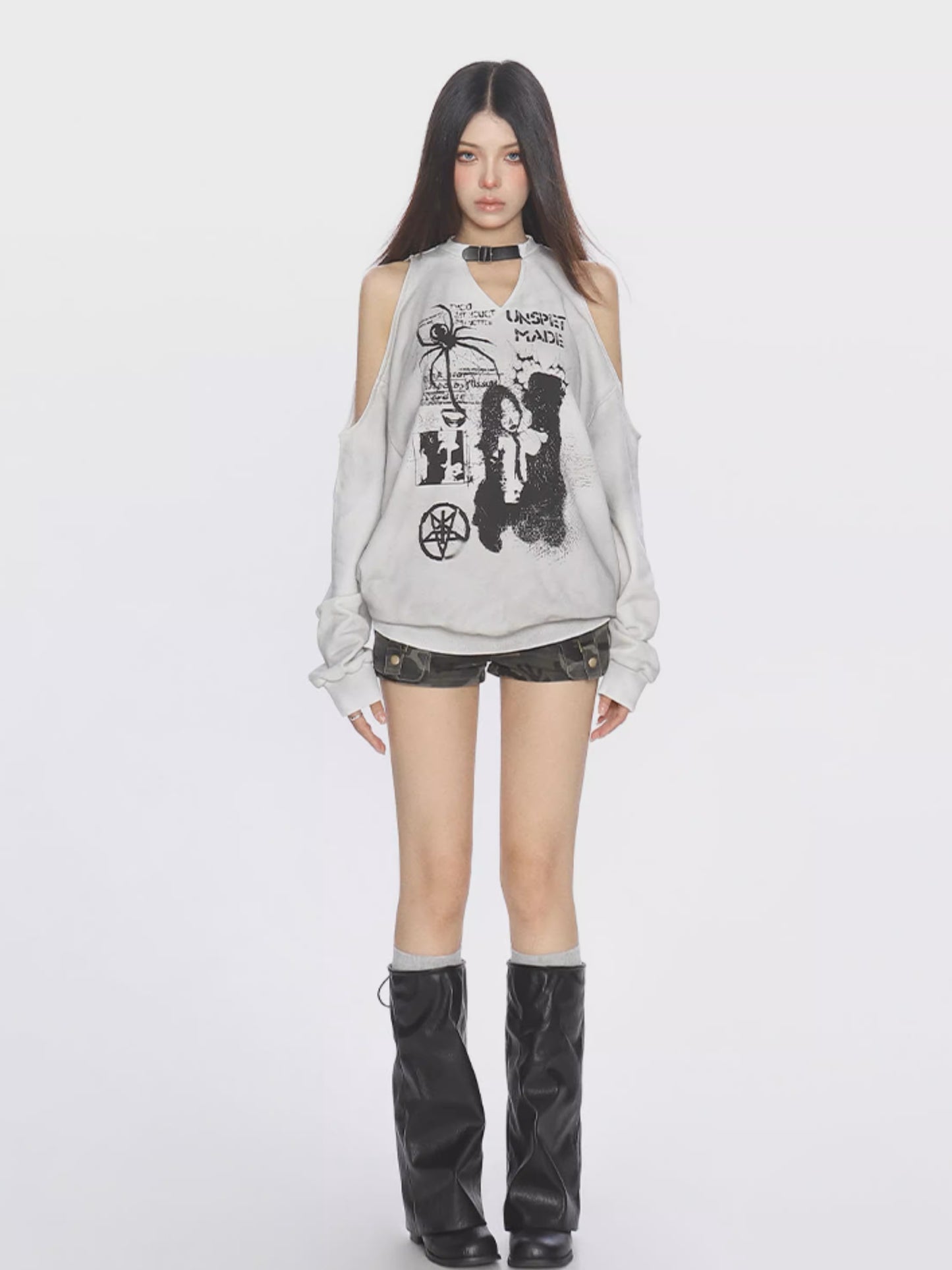 ’Hot Web' Spider Graffiti Off-Shoulder Sweatshirt AlielNosirrah