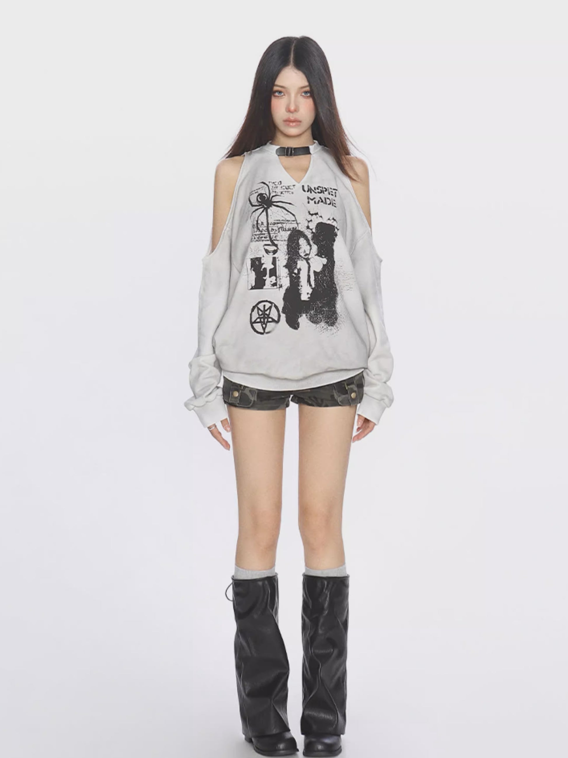 ’Hot Web' Spider Graffiti Off-Shoulder Sweatshirt AlielNosirrah