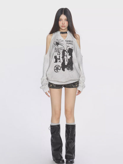 ’Hot Web' Spider Graffiti Off-Shoulder Sweatshirt AlielNosirrah