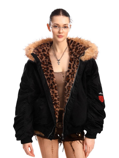 'Urban Jungle' Detachable Faux-Fur Collar Leopard Hooded (Copy) AlielNosirrah