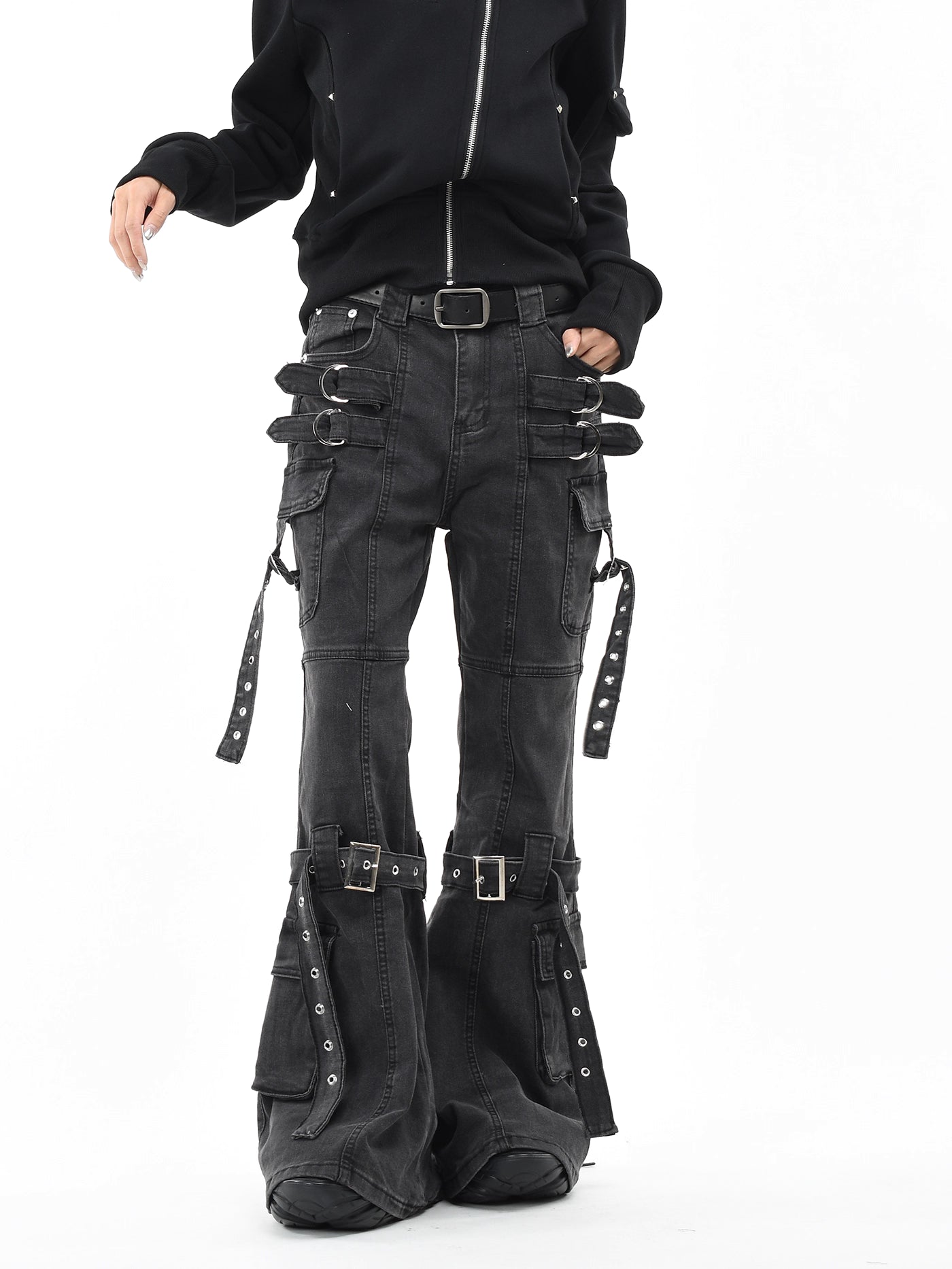 'VibeShift' Multi-Pocket Loose-Fit Flared Denim Cargo Pants AlielNosirrah