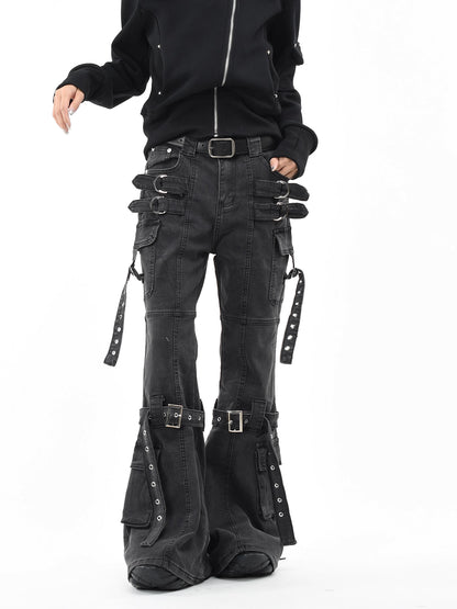 'VibeShift' Multi-Pocket Loose-Fit Flared Denim Cargo Pants AlielNosirrah