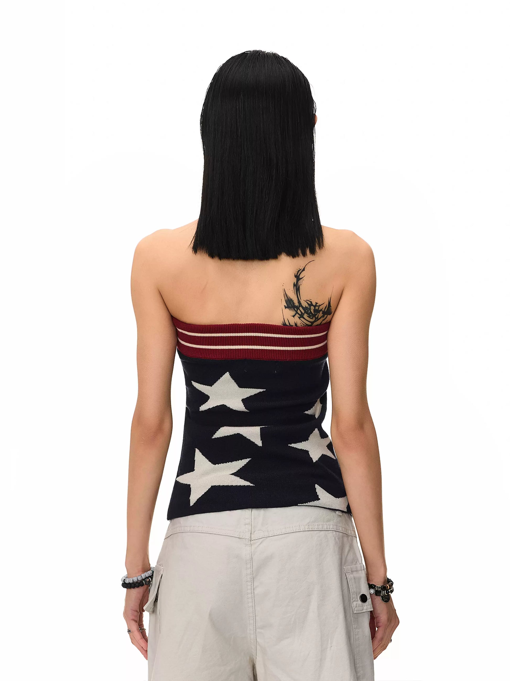 'Disco Star' Star Patchwork Knitted Striped Tube Top AlielNosirrah