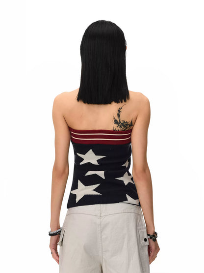 'Disco Star' Star Patchwork Knitted Striped Tube Top AlielNosirrah