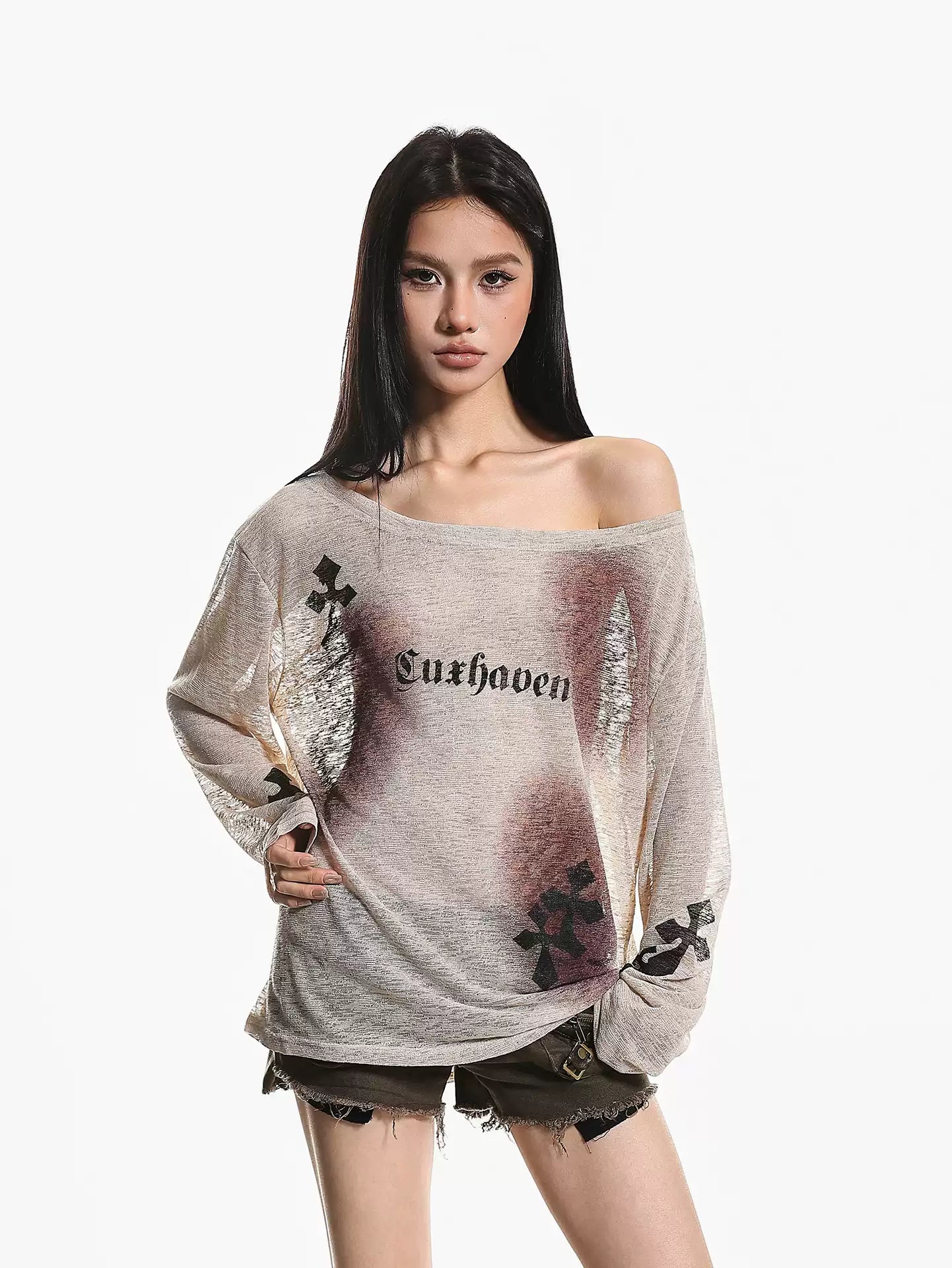'Moon Haze' Off-Shoulder Asymmetrical Long Sleeve Cover-Up (Copy) AlielNosirrah