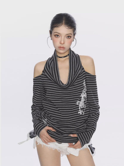 ’Sway & Style' Cross-Strap Off-Shoulder Long Sleeve Tee AlielNosirrah