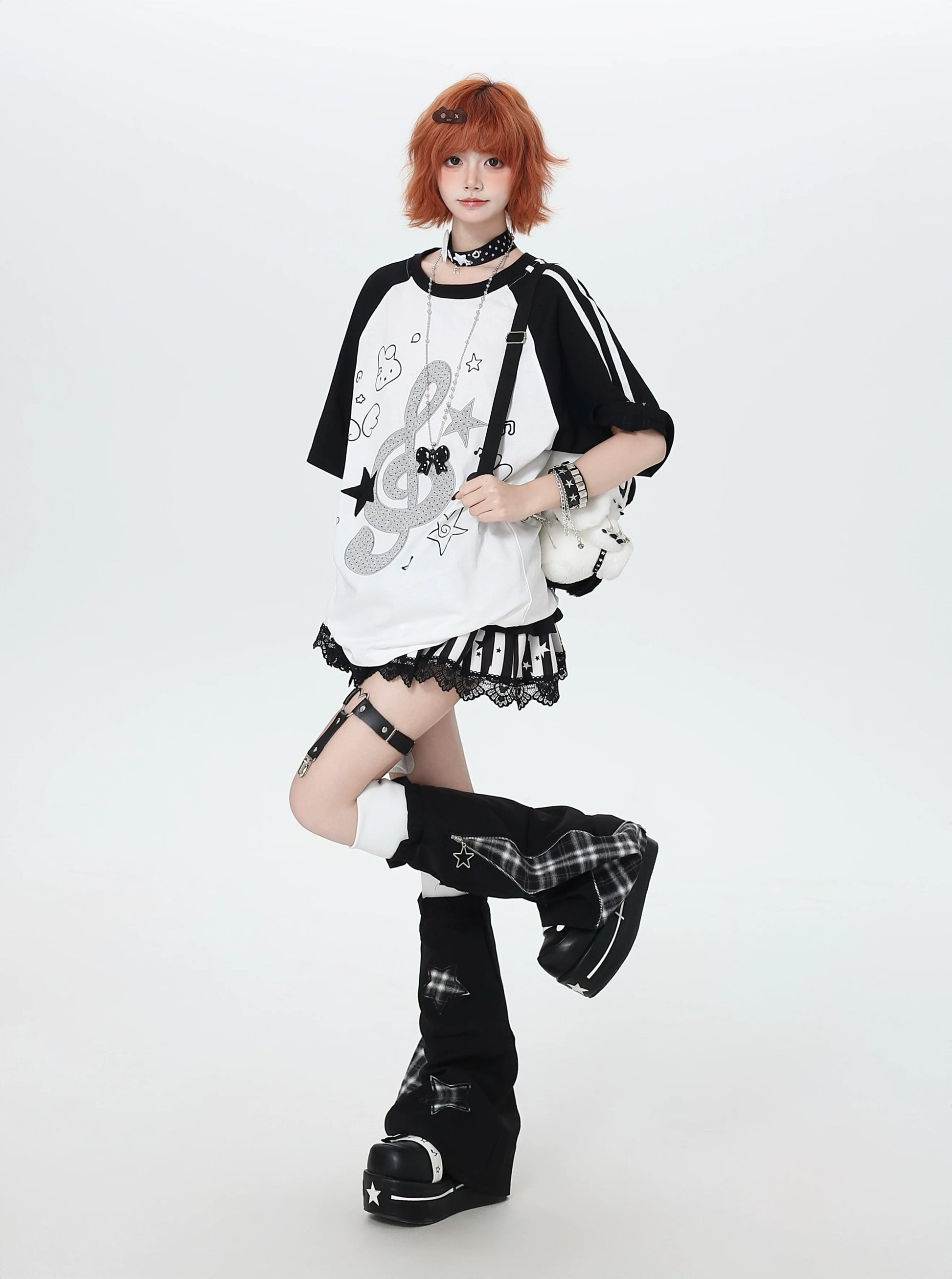 'Bubble Note' Y2K Embroidered Music Note Loose T-Shirt (Copy) AlielNosirrah
