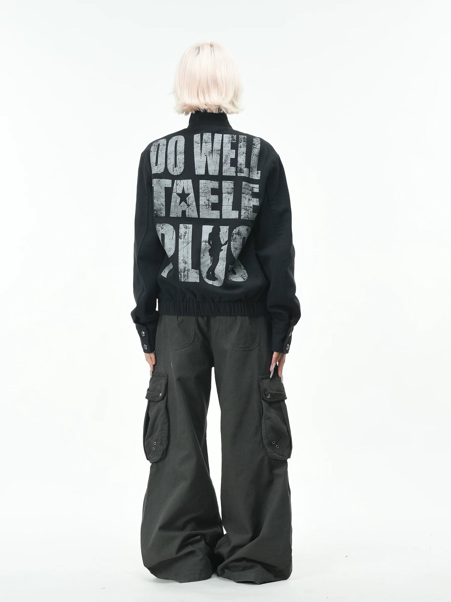 'Clasp Rock' Dark Rock Graphic Print Metal Buckle Cropped Jacket