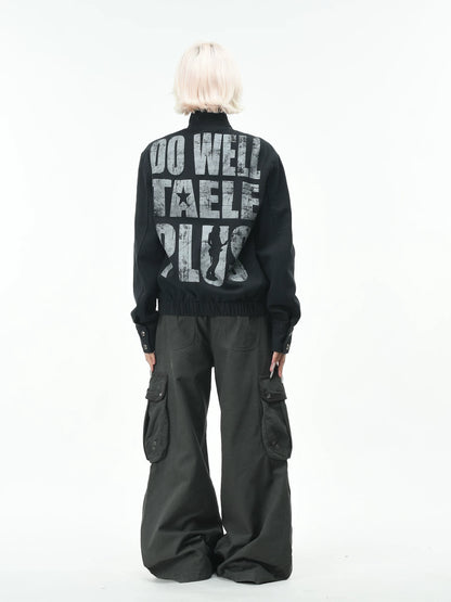 'Clasp Rock' Dark Rock Graphic Print Metal Buckle Cropped Jacket