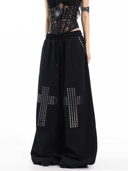 'Street Float' Rhinestone Cross Oversized Casual Streetwear Trousers (Copy) AlielNosirrah