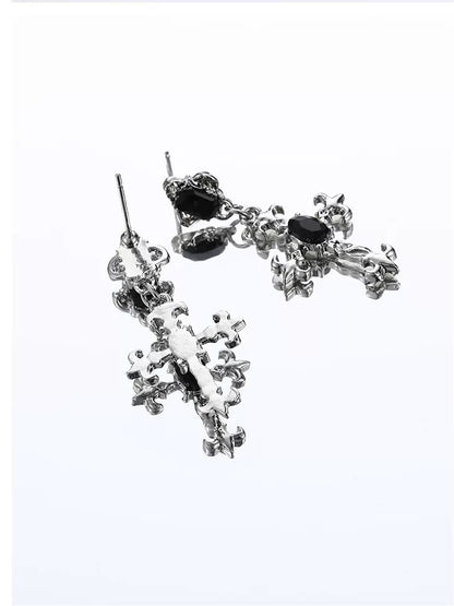 'Obsidian Faith' Gothic Black Stone Cross Pendants Earrings