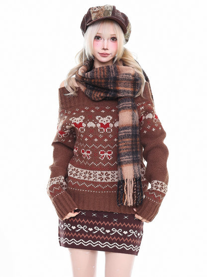 'Winter Wishes‘ Off-Shoulder Fair Isle Christmas Knit Sweater AlielNosirrah