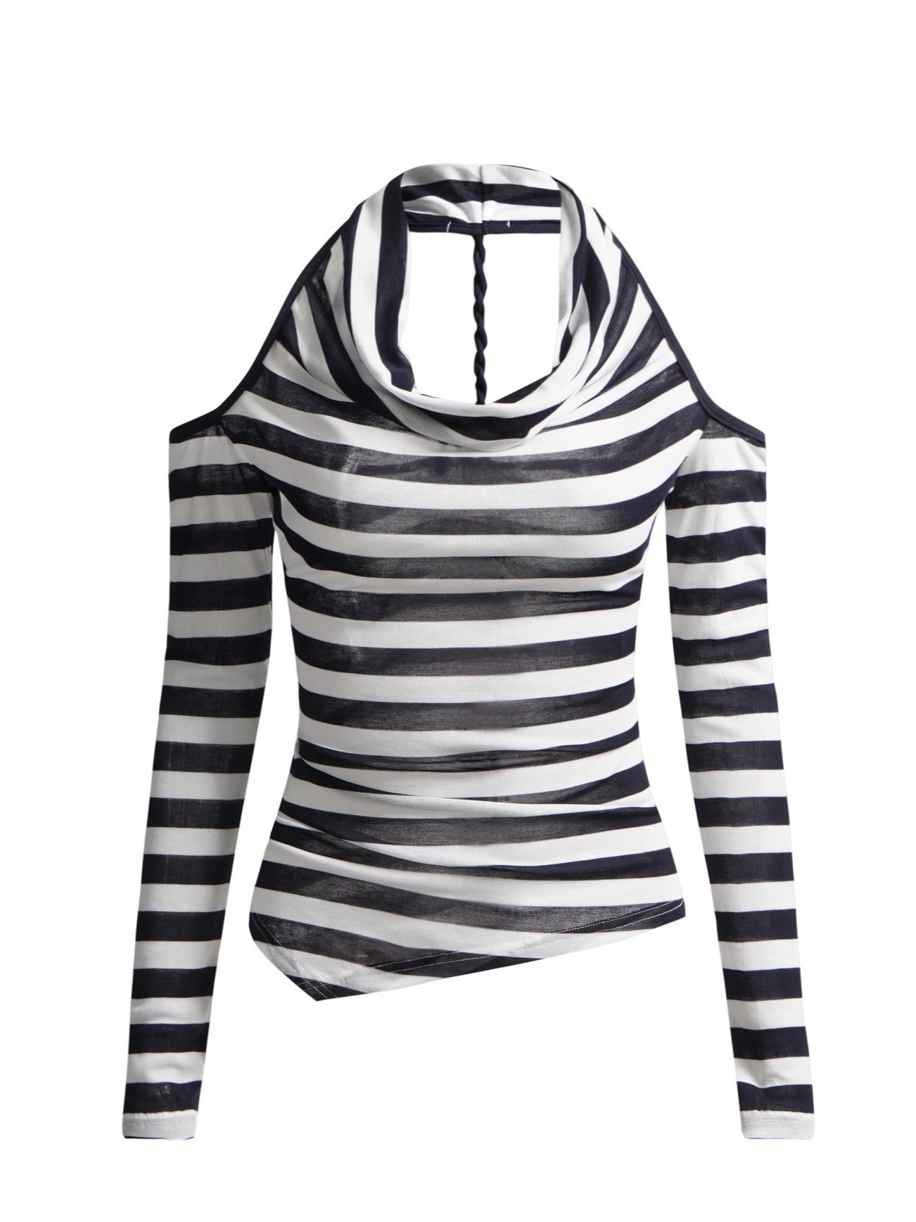 ’Stripes & Spice' Vintage Black & White Halter Off-Shoulder Striped Long Sleeve Top (Copy) AlielNosirrah