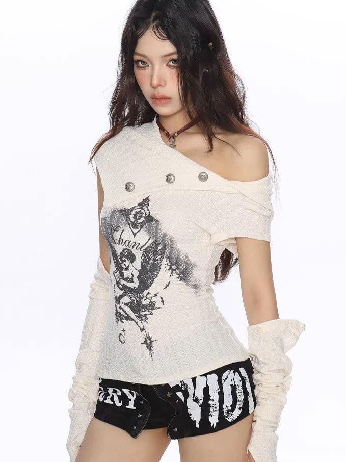 'Slashwave' Y2K Asymmetrical Knit Top with Detachable Sleeves AlielNosirrah