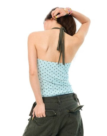 'Milk Star' Y2K Star Print Halter Sleeveless Top AlielNosirrah