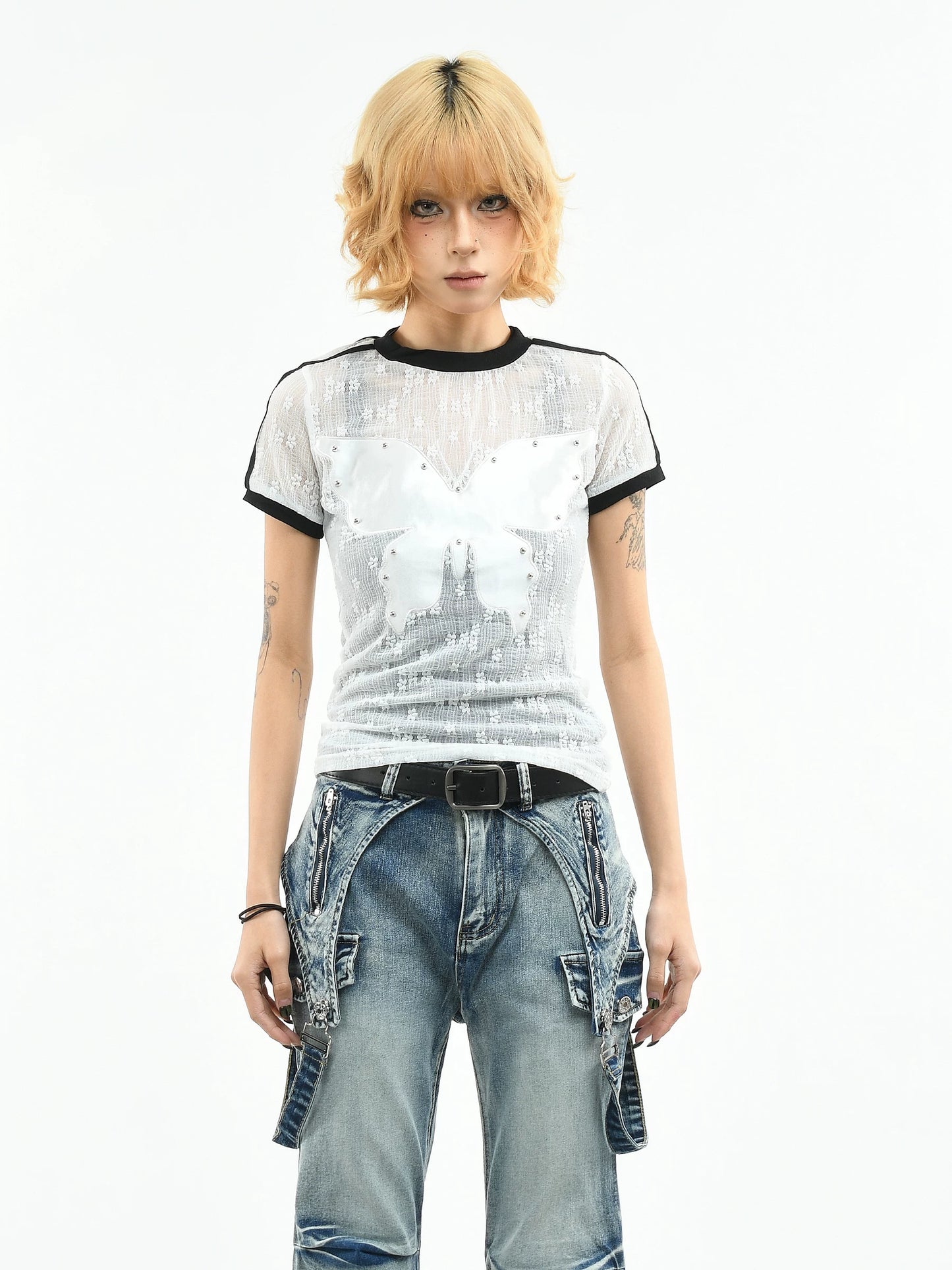 'WingCut' Cutout Butterfly Embroidered Short Sleeve T-Shirt