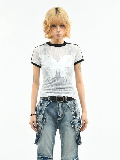 'WingCut' Cutout Butterfly Embroidered Short Sleeve T-Shirt