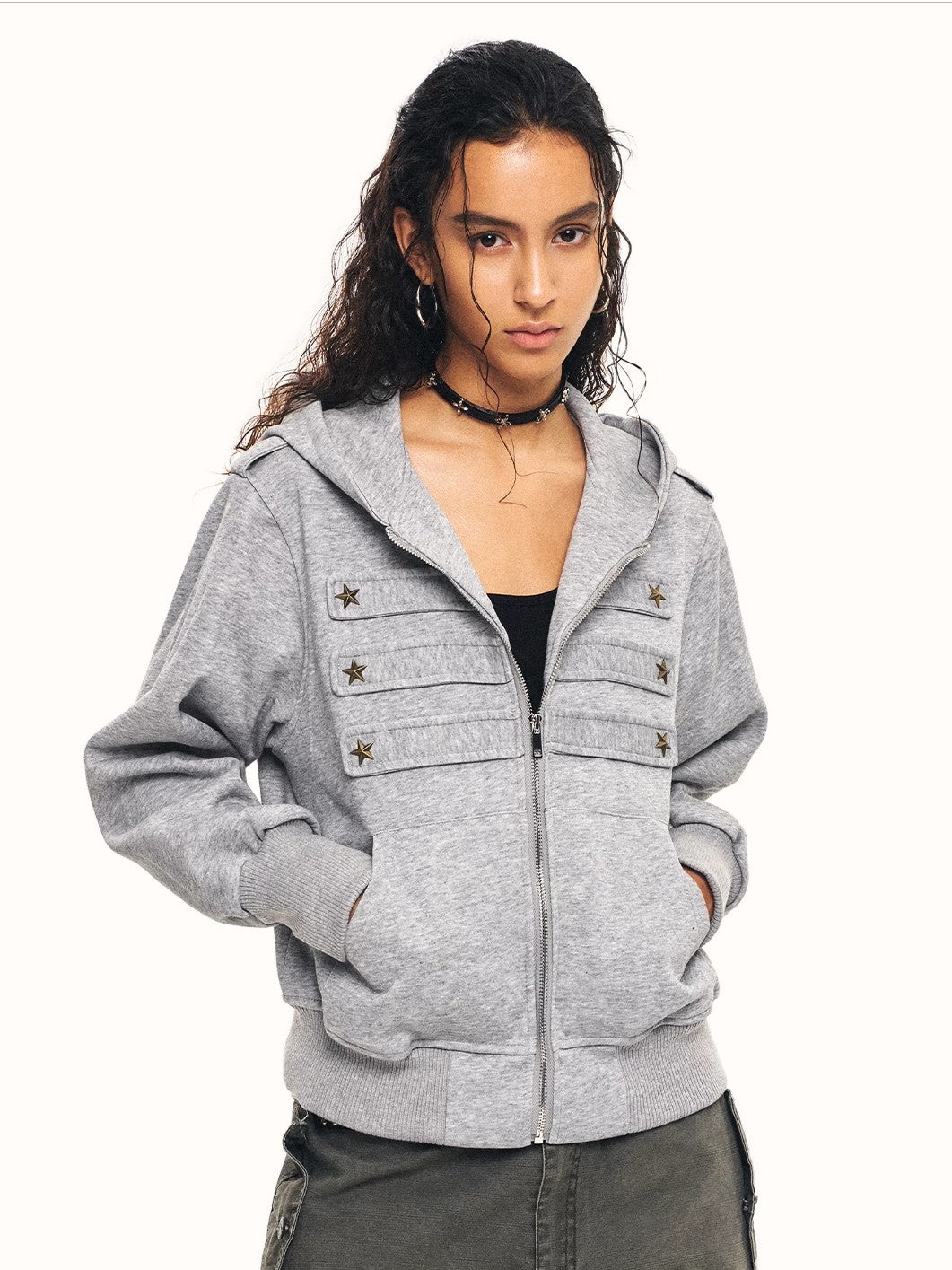 'Star Relic' Retro Distressed Star‑Shaped Buckles Camouflage Hooded