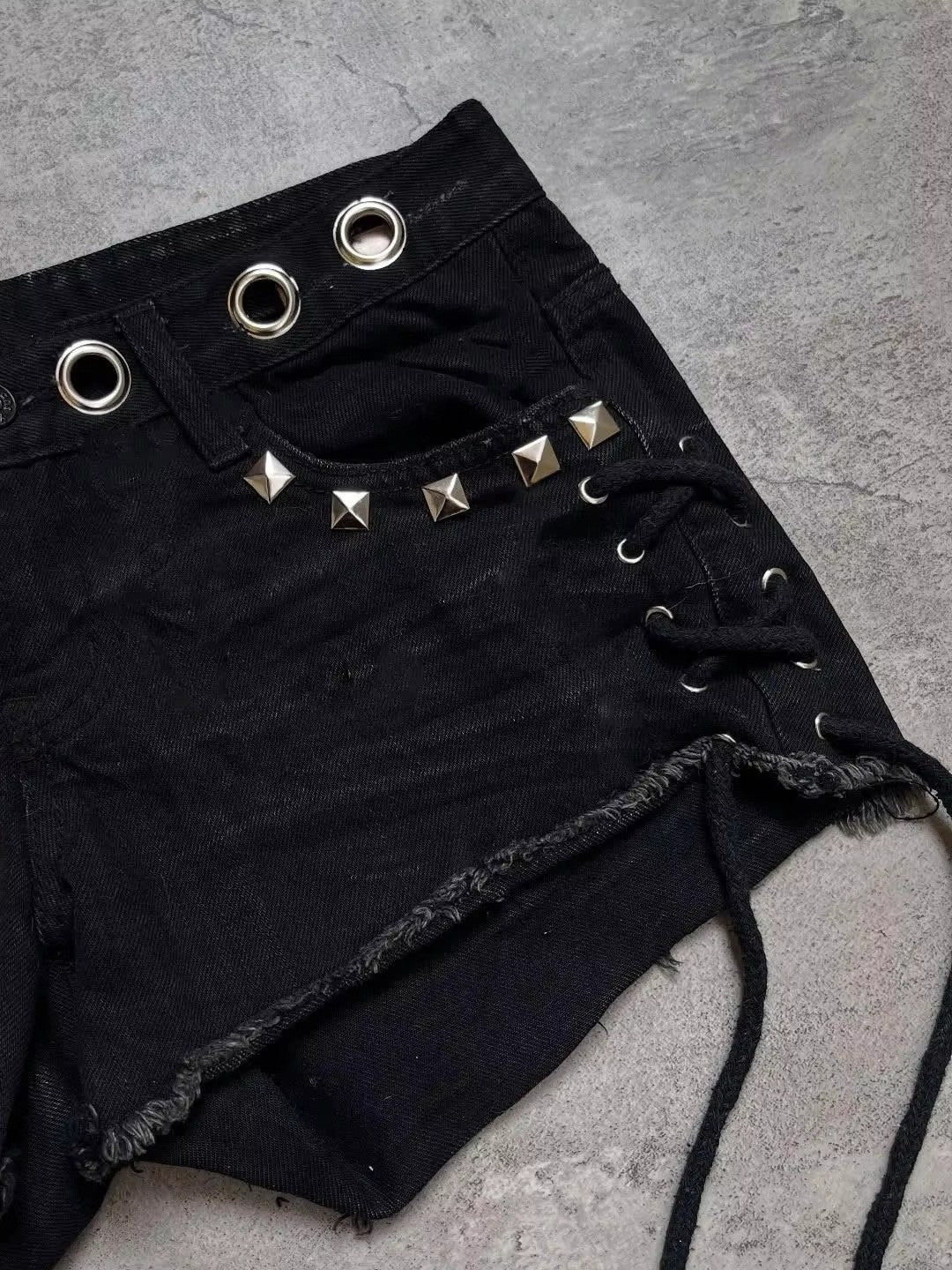 'Darkpulse' Y2K Gothic Cross Rhinestone Shorts AlielNosirrah