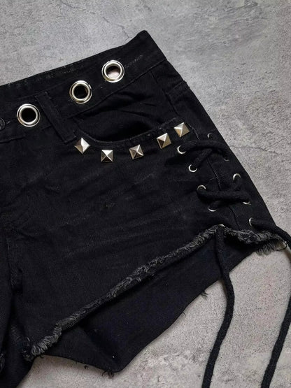 'Darkpulse' Y2K Gothic Cross Rhinestone Shorts AlielNosirrah