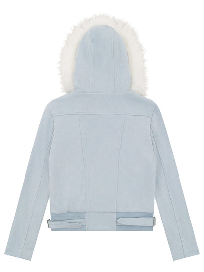 'Frosted Vixen' Double Zippers Faux Fur Collar Cropped Jacket (Copy) AlielNosirrah