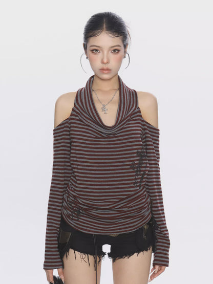 ’Sway & Style' Cross-Strap Off-Shoulder Long Sleeve Tee AlielNosirrah