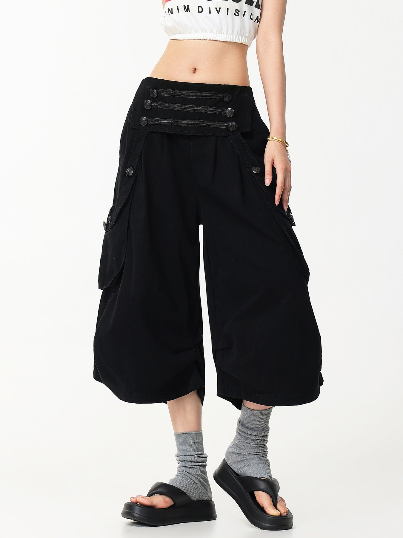 'Street Wideleg' Y2K Loose Wide Leg Cargo Capri Pants