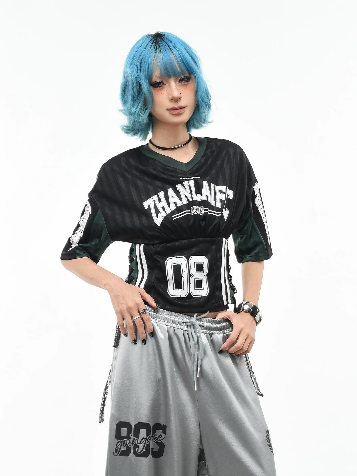 'Kickoff' Y2K V-Neck Cropped Football Jersey Top