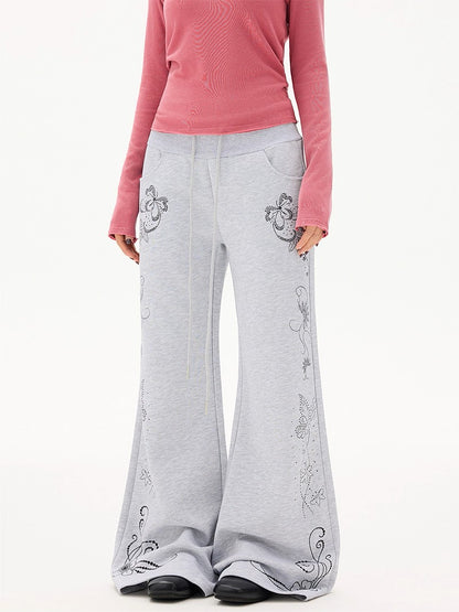 'Soft Bloom' Vintage Floral Slight-Flared Casual Pants AlielNosirrah