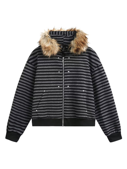 'Retro Rush’ Vintage Striped Zip-Up Hoodie Cardigan AlielNosirrah