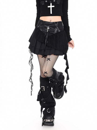 'Sinful Cross' Vintage Gothic Lace Irregular Design Skirt AlielNosirrah