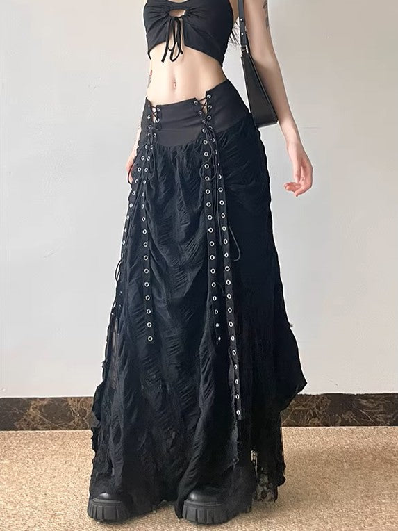 'Whisper' Lace & Mesh Panel High-Waist Midi Skirt AlielNosirrah