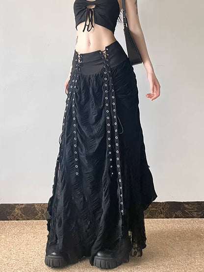 'Whisper' Lace & Mesh Panel High-Waist Midi Skirt AlielNosirrah