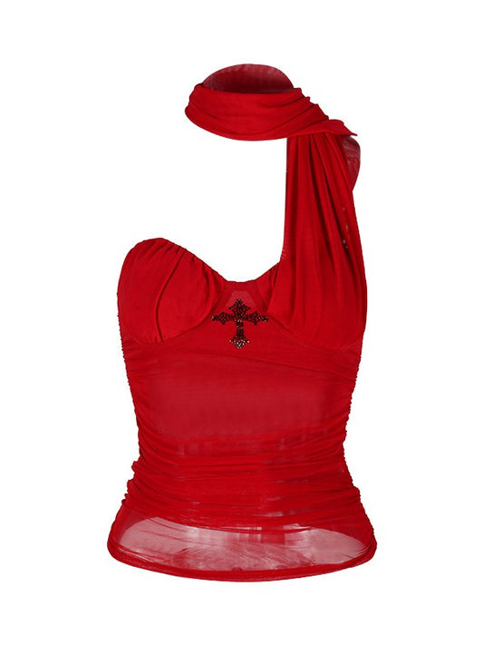 'Dazzling Summer' Mesh Halter Scarf Tube Built-In Padding Top AlielNosirrah