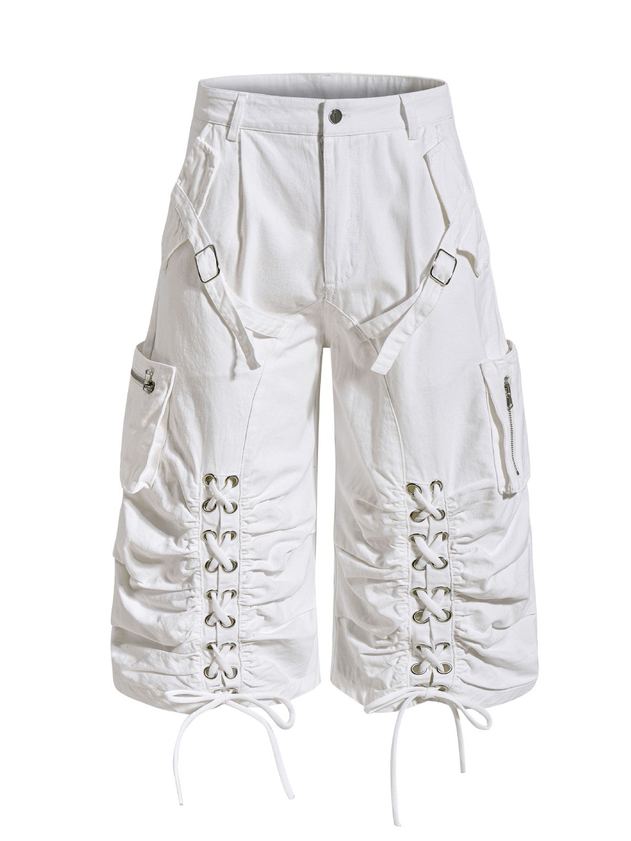 'Hype Tie' High Street Strap Design Wide Leg Cargo Capri Pants