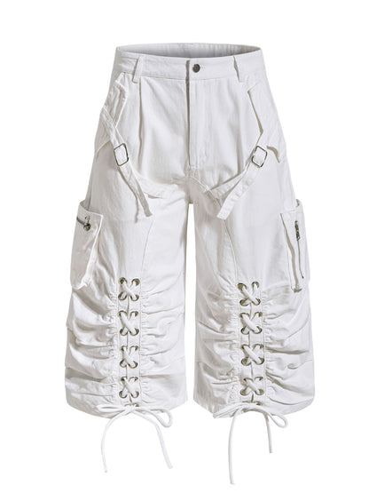 'Hype Tie' High Street Strap Design Wide Leg Cargo Capri Pants