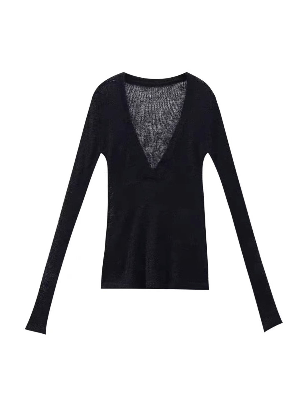 'Nightveil' V-Neck Long Sleeve Slim Sheer Knit Top AlielNosirrah