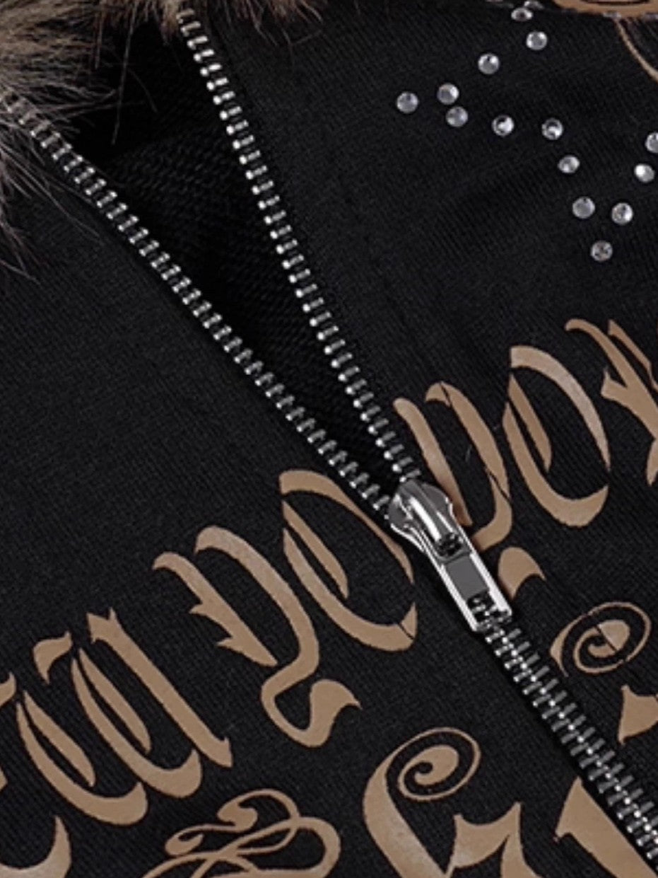 ’Blackout Statement' Black Vintage Rhinestone Hoodie Jacket (Copy) AlielNosirrah