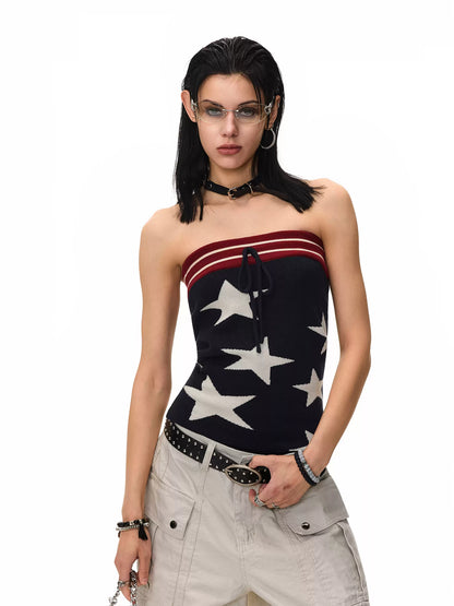 'Disco Star' Star Patchwork Knitted Striped Tube Top AlielNosirrah