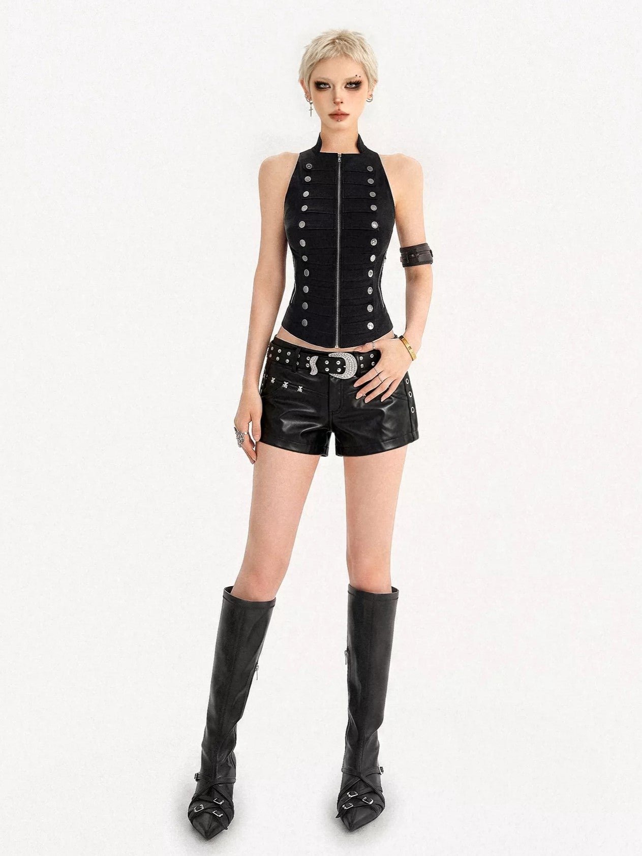 'Double Clasp' Punk‑Style Double‑Breasted Sleeveless Vest