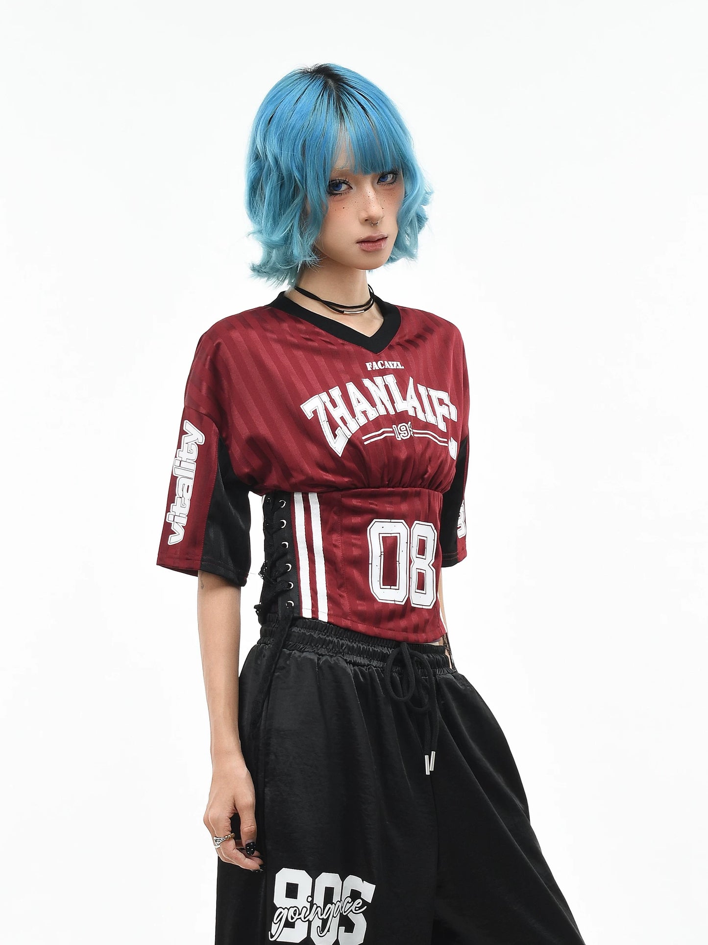 'Kickoff' Y2K V-Neck Cropped Football Jersey Top
