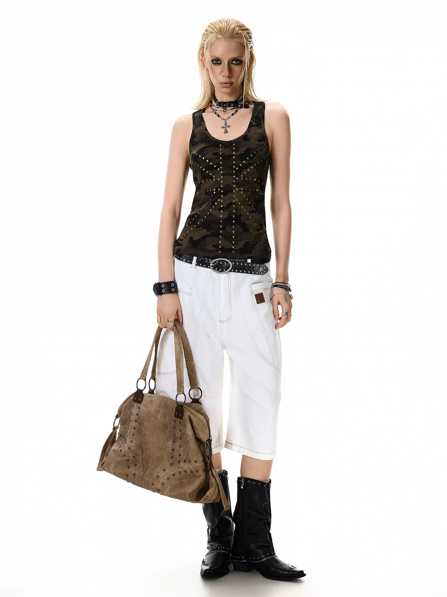 ‘Bullet Kiss’ Vintage Camo Studded Tank Top (Copy) AlielNosirrah