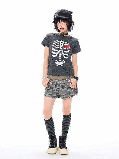 'Dopamine Skull' Skull Polka Dot Short Sleeve T-Shirt AlielNosirrah