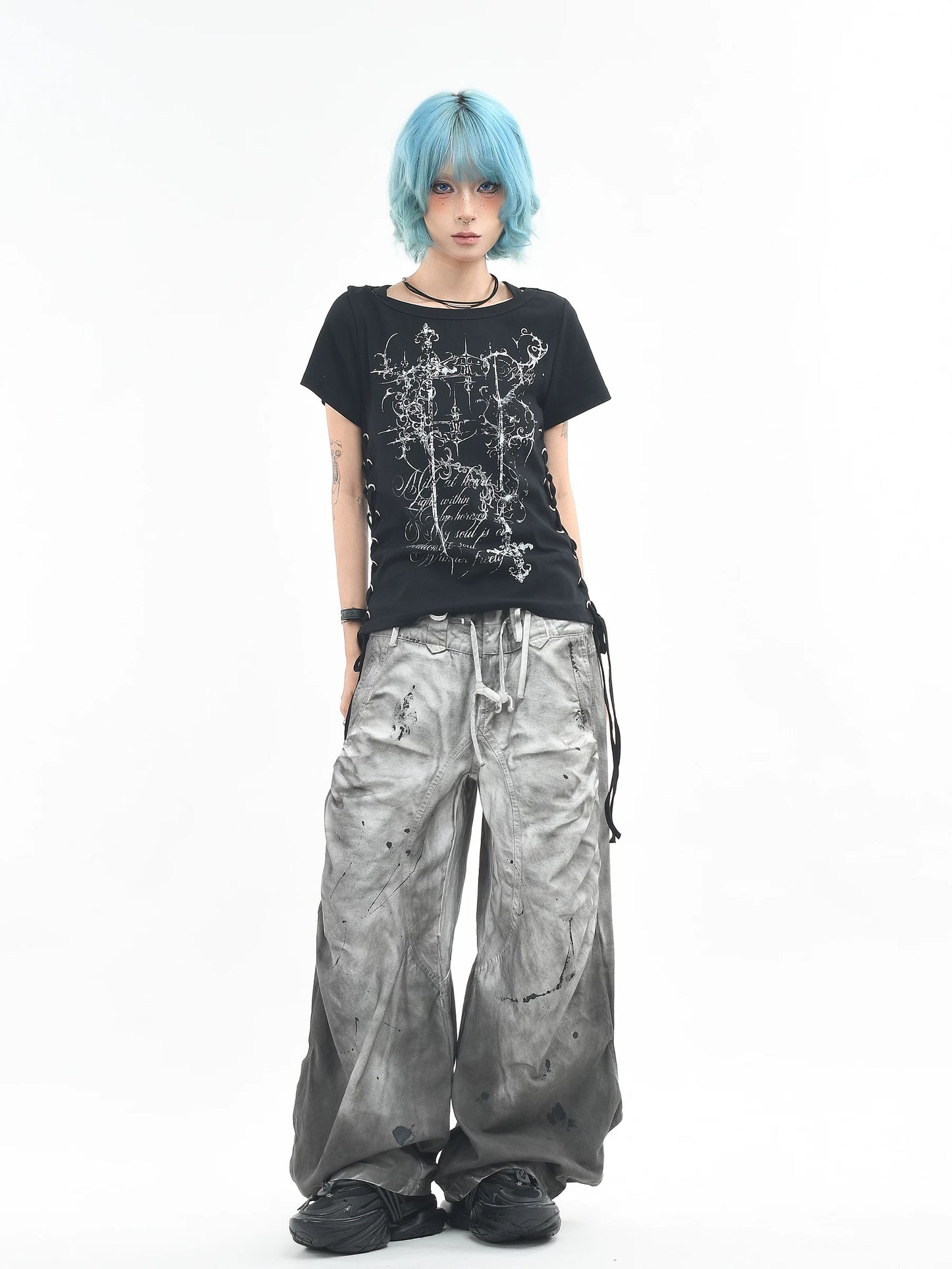 'AltTag' Light Alt Style Graffiti Tie Strap Short Sleeve T-Shirt