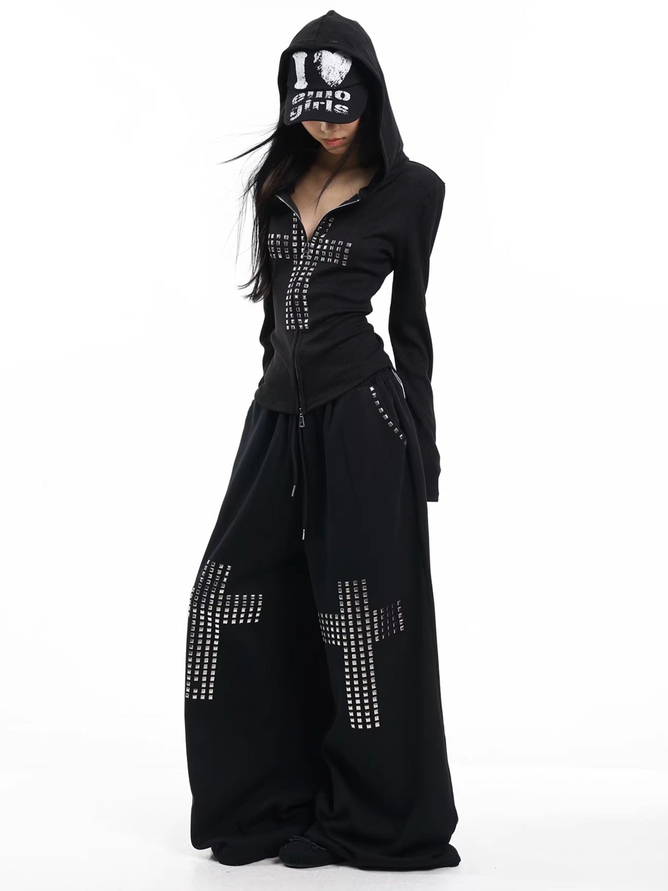 'Street Float' Rhinestone Cross Oversized Casual Streetwear Jacket AlielNosirrah