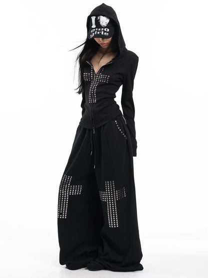 'Street Float' Rhinestone Cross Oversized Casual Streetwear Jacket AlielNosirrah