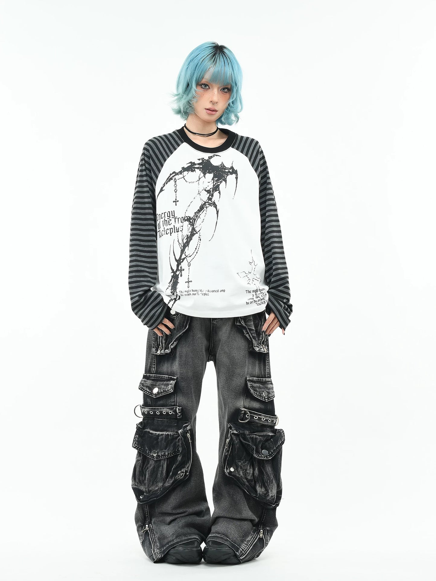 'GothWave' Gothic Striped Color Block Long Sleeve T-Shirt
