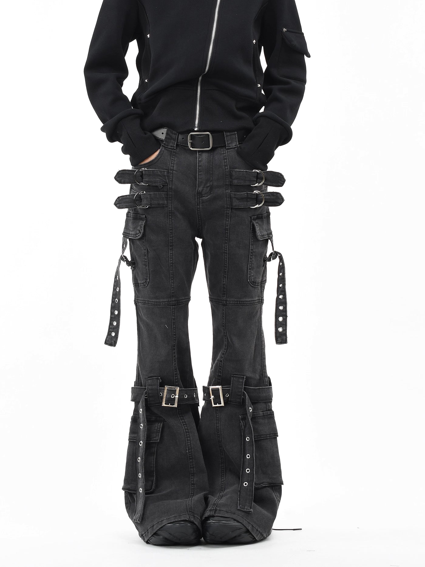 'VibeShift' Multi-Pocket Loose-Fit Flared Denim Cargo Pants AlielNosirrah