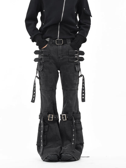 'VibeShift' Multi-Pocket Loose-Fit Flared Denim Cargo Pants AlielNosirrah